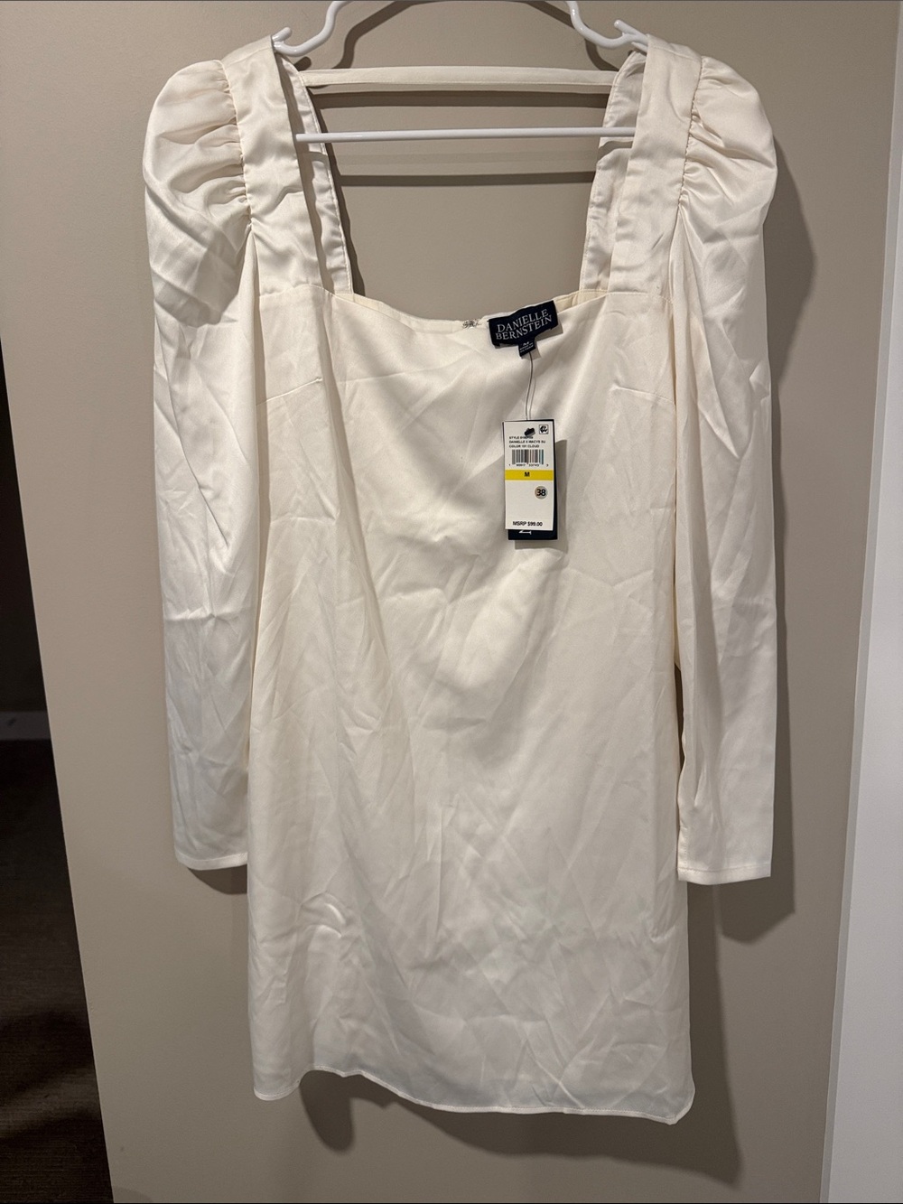 Danielle Bernstein Cream Long-Sleeve Square-Neck Dress